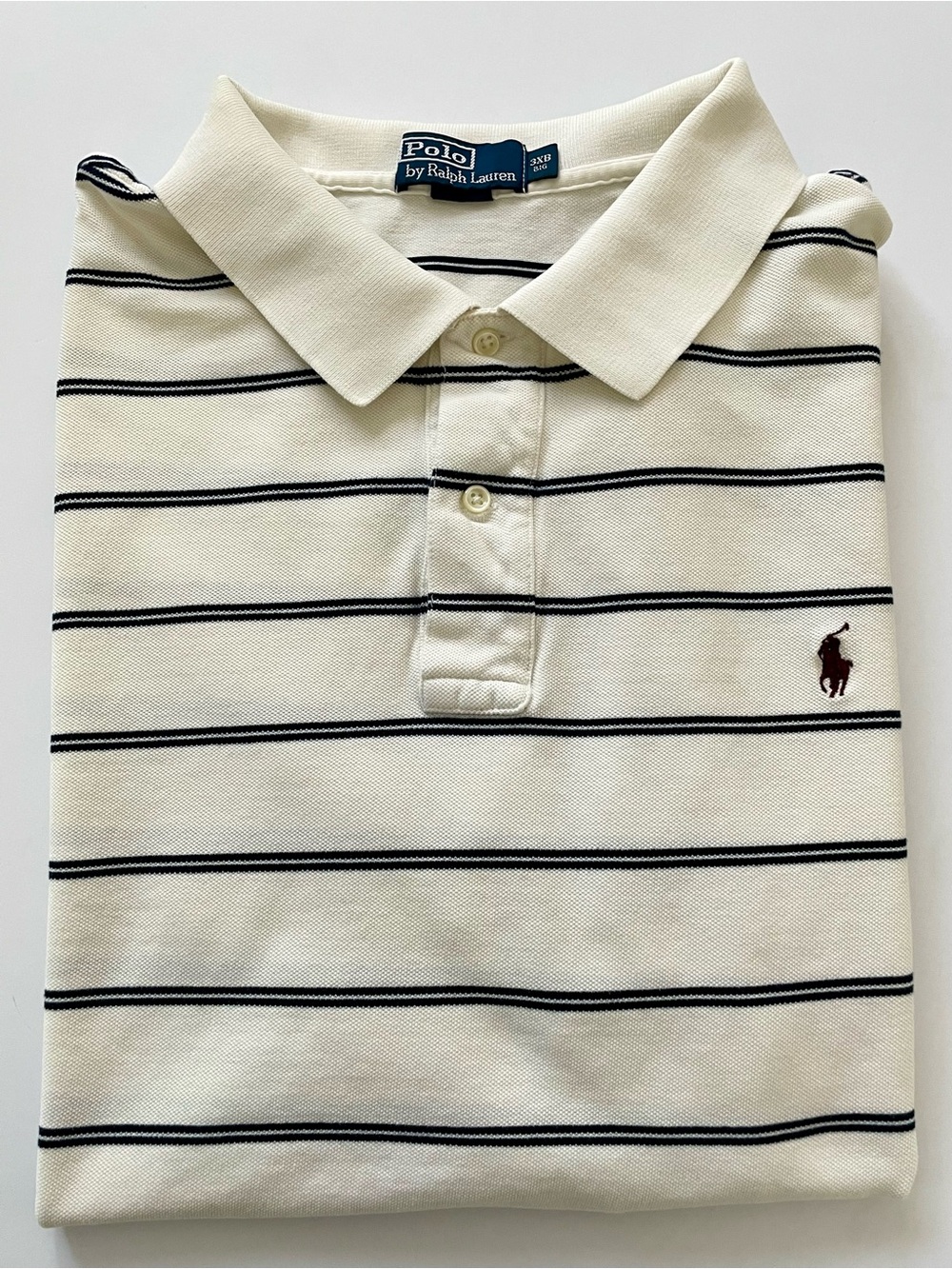 Polo by Ralph Lauren Men's 3XB Cream Polo with Navy Stripes